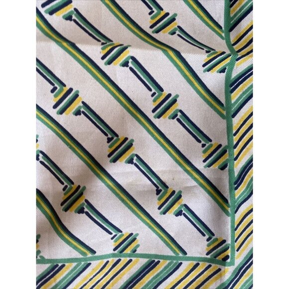 Vintage Green Yellow White Square Geometric Strip Mod Polyester Scarf - Picture 2 of 5